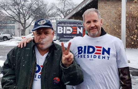 Biden Actually Delivers -  Out In the Snow Today Making It Real Without Our Fingers to the Wind; Fred Rich LaRiccia and Terry McGinty canvassing in Goffstown, NH 